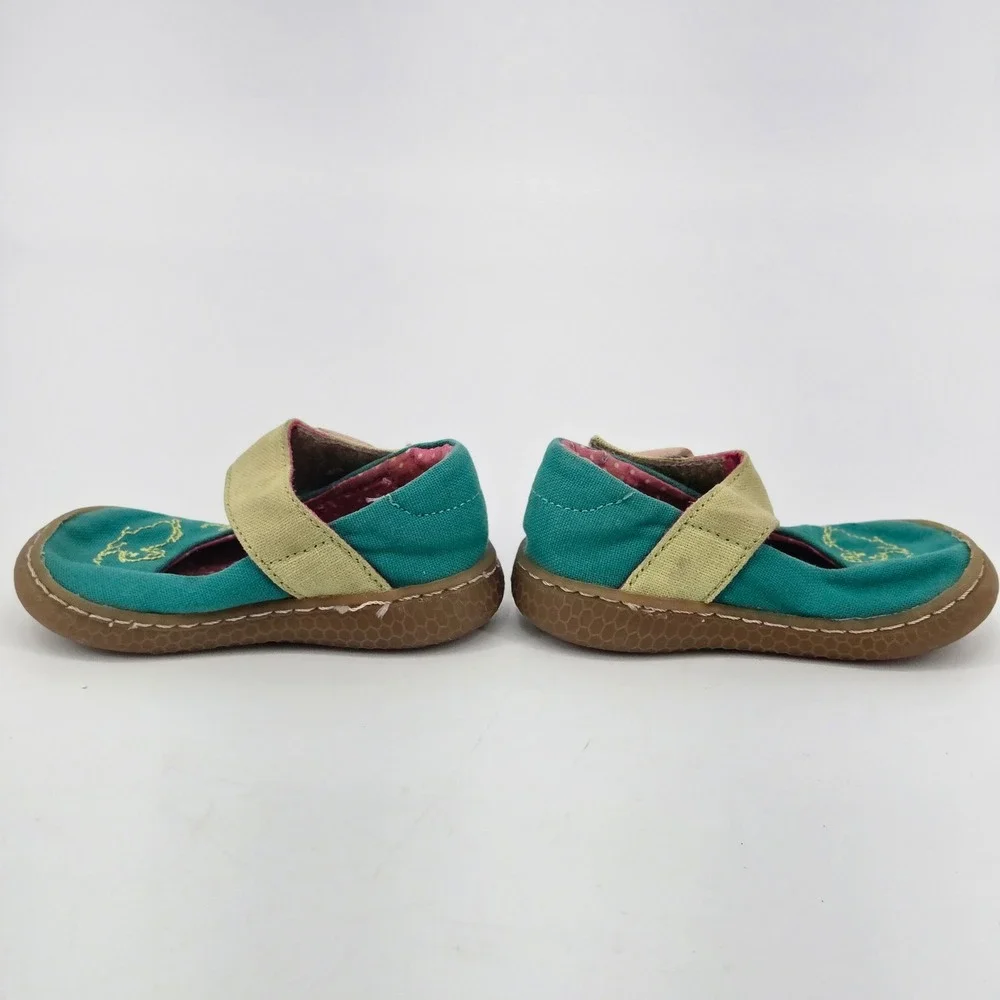 Livie & Luca Pip Teal Canvas Yellow Bunny Mary Jane Infant Toddler Shoes 4 GUC